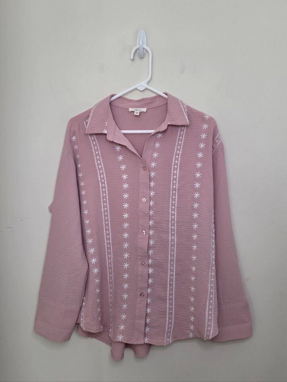 Women's Como Blu Pink Long Sleeve Button Down Shirt Sz Medium